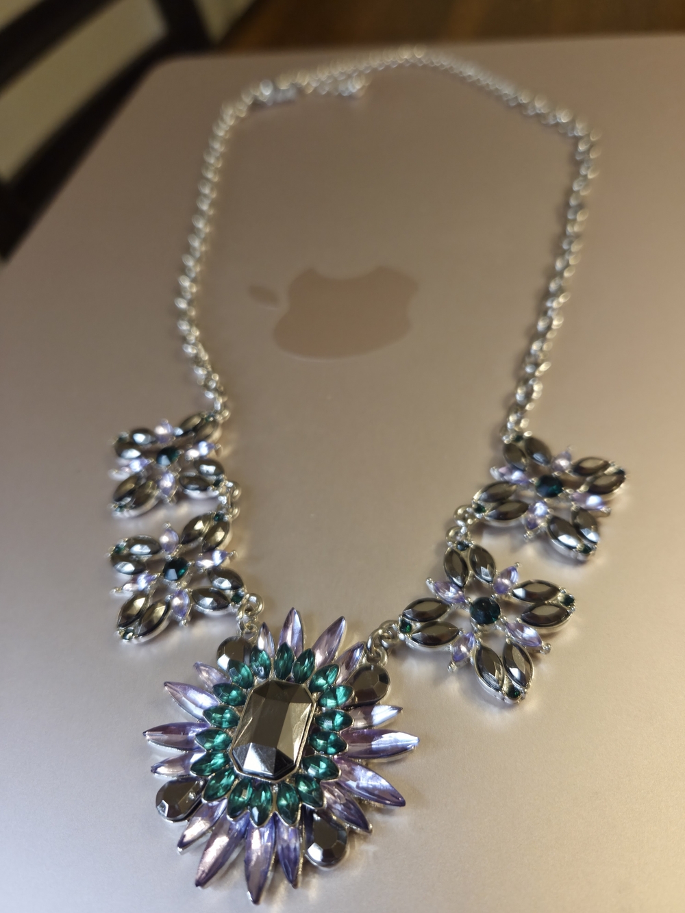 Chamilia Silver-Tone Necklace with Green and Lavender Crystals